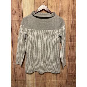 ASPEN XS Light Grey Cowl Neck Pullover Sweater Chevron Knit Cozy